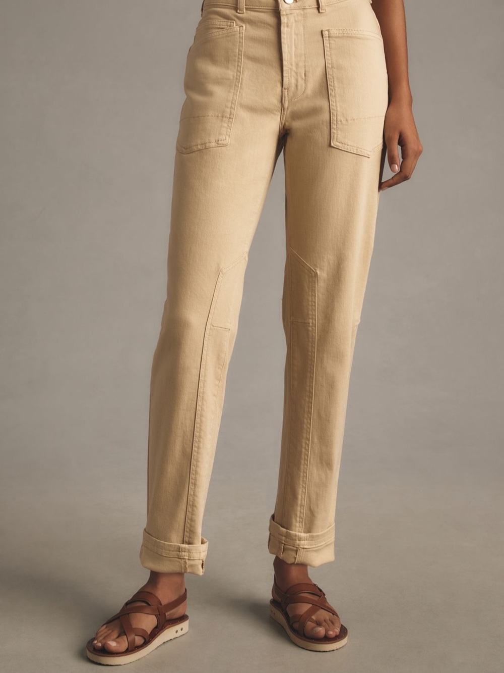 Pilcro Straight-Leg Utility Jeans in Beige
